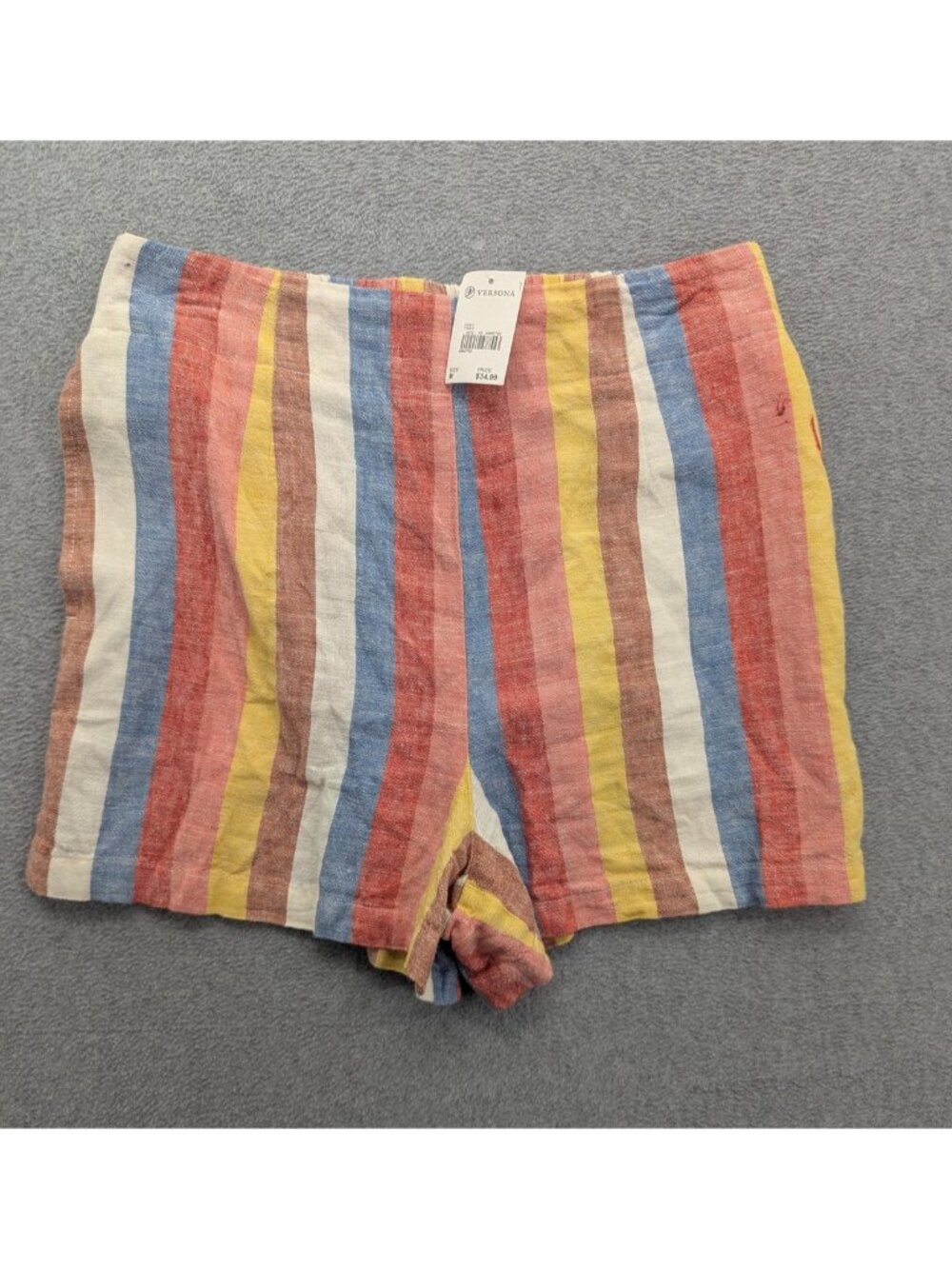 Versona Shorts Womens M Multicolor Stripe Linen Hot Pants Pull On Casual Summer